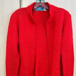 Vintage‎ LeRoy Knitwear Acrylic Open Faced Red Colored Cardigan Sz Small Sweater
